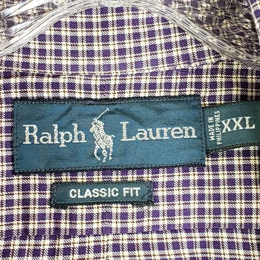 Polo Ralph Lauren Oxford Shirt Mens XXL Plaid Purple Green LS Button Down